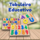 Kit de 3 Tabuleiros Alfabeto Numerais e Vogais de Madeira e EVA
