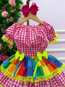 Vestido Junino Banana Club Luxo Quermesse do Sertão Pink