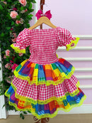 Vestido Junino Banana Club Luxo Quermesse do Sertão Pink