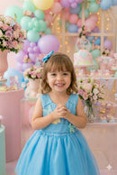 Vestido Princesa Belli Anabel Jardim Encantado Azul Turquesa