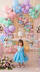 Vestido Princesa Belli Anabel Jardim Encantado Azul Turquesa