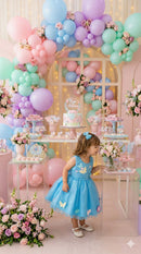 Vestido Princesa Belli Anabel Jardim Encantado Azul Turquesa