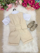 Conjunto Social Miss Cherry Leandro Colete Palha - Bege