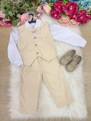 Conjunto Miss Cherry Social Leonardo Colete Palha - Bege