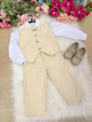 Conjunto Miss Cherry Social Leonardo Colete Palha - Bege