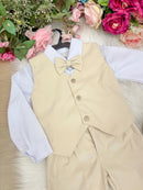 Conjunto Miss Cherry Social Leonardo Colete Palha - Bege