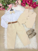 Conjunto Miss Cherry Social Leonardo Colete Palha - Bege