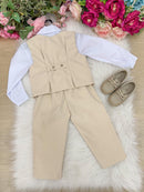 Conjunto Miss Cherry Social Leonardo Colete Palha - Bege
