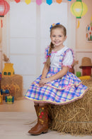 Conjunto Infantil Junino Camisa e Salopete Xadrez Rosa Azul