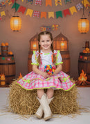 Conjunto Infantil Junino Salopete Xadrez Rosa Verde