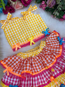 Conjunto Junino Banana Club Luxo Sofia Mãe e Filha