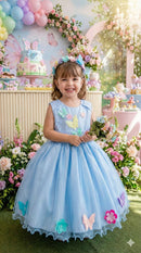 Vestido Princesa Belli Anabel Jardim Encantado Azul Bebe