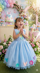Vestido Princesa Belli Anabel Jardim Encantado Azul Bebe