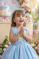 Vestido Princesa Belli Anabel Jardim Encantado Azul Bebe