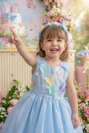 Vestido Princesa Belli Anabel Jardim Encantado Azul Bebe
