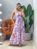 Vestido Midi em Viscose Frente Única Estampa 3D Marcela Ref. 1878