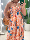 Vestido Midi em Viscose Frente Única Estampa 3D Marcela Ref. 1878