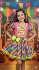Conjunto Junino Banana Club Luxo Manu Rosa Neon