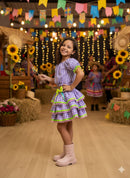 Conjunto Junino Banana Club Luxo Sofia Xadrez Lilas