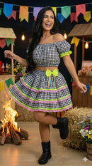 Conjunto Banana Club Junino Luxo Adulto Sofia Preto