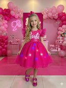 Vestido Ysa Kids Barbie Luxinho Pink Com led