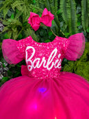 Vestido Ysa Kids Barbie Luxinho Pink Com led
