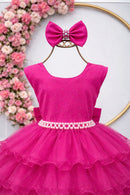 Vestido Infantil Pink Saia C/ Babados e Glitter Festas