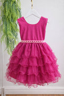 Vestido Infantil Pink Saia C/ Babados e Glitter Festas