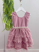 Vestido Infantil Rose Saia C/ Babados e Glitter Daminha