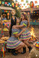 Conjunto Junino Banana Club Luxo Sofia Xadrez Preto Mãe e Filha