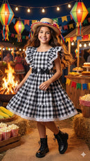 Vestido Banana Club Aline Xadrez Preto