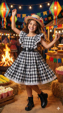 Vestido Banana Club Aline Xadrez Preto
