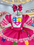 Vestido Infantil Junino Caipira Arraiá Pink Colorido Luxo