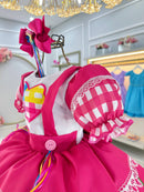 Vestido Infantil Junino Caipira Arraiá Pink Colorido Luxo