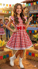 Vestido Banana Club Aline Xadrez Vermelho