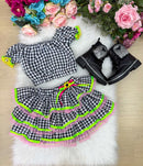 Conjunto Junino Banana Club Luxo Gabriela Xadrez Preto