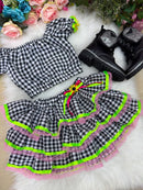 Conjunto Junino Banana Club Luxo Gabriela Xadrez Preto
