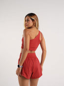 Conjunto feminino fitness com short duplo e top com bojo removivel Manu