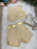 Conjunto Blogueirinha Boiadeira Estrelada Dourado