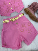 Conjunto Blogueirinha Boiadeira Estrelada Rosa