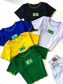 Cropped em Anarruga Manga Curta Fru-Fru Brasil Ref. 1889