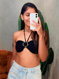 Cropped Top em Tricô Modal com Fivela e Amarração Bruna Ref. 1887