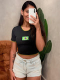 Cropped em Anarruga Manga Curta Fru-Fru Brasil Ref. 1889