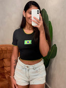 Cropped em Anarruga Manga Curta Fru-Fru Brasil Ref. 1889