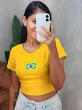 Cropped em Anarruga Manga Curta Fru-Fru Brasil Ref. 1889