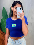 Cropped em Anarruga Manga Curta Fru-Fru Brasil Ref. 1889