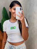 Cropped em Anarruga Manga Curta Fru-Fru Brasil Ref. 1889