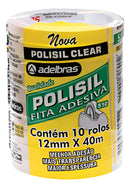 Kit 10 Rolos Fita Adesiva Transparente Polisil Adelbras 12MM X 40M