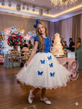 Vestido Juvenil - Midi Vila Lele Sabrina Azul Royal e Off