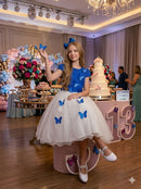 Vestido Juvenil - Midi Vila Lele Sabrina Azul Royal e Off